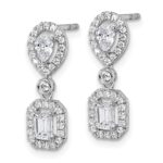 14k White Gold 1 carat Lab Grown Diamond VS/SI+ G+ Complete Two Stone Dangle Halo Post Earrings - Image 2