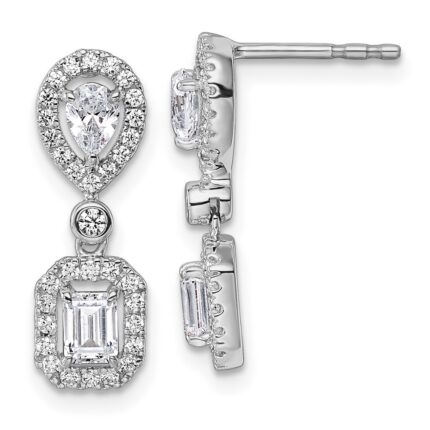 14k White Gold 1 carat Lab Grown Diamond VS/SI+ G+ Complete Two Stone Dangle Halo Post Earrings