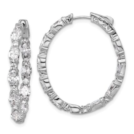 14k White Gold 5 1/4 carat Lab Grown Diamond VS+ F+ Oval and Round Complete In and Out Hoop Earrings