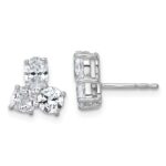 14k White Gold 1 7/8 carat Lab Grown Diamond VS+ F+ Complete Cushion Round and Oval Three Stone Post Earrings