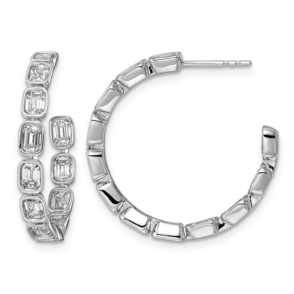 EM12579-325-WAA.jpg 14kw 3 1/4ct Lab Grown Dia VS+ F+ Post Emerald Hoop Earrings - Image 1