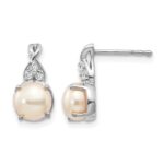 14k White Gold 6mm June/Freshwater Cultured Pearl and Diamond Post Earrings
