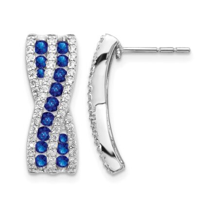 14k White Gold Diamond and Sapphire Fancy Curved -X- Post Earrings