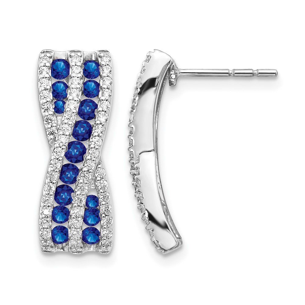EM3847-SA-048-WA.jpg 14k White Gold Diamond and Sapphire Fancy Curved -X- Post Earrings - Image 1