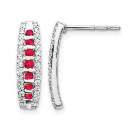 14k White Gold Diamond and Ruby Fancy Curved Post Earrings