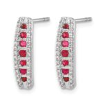 14k White Gold Diamond and Ruby Fancy Curved Post Earrings - Image 2