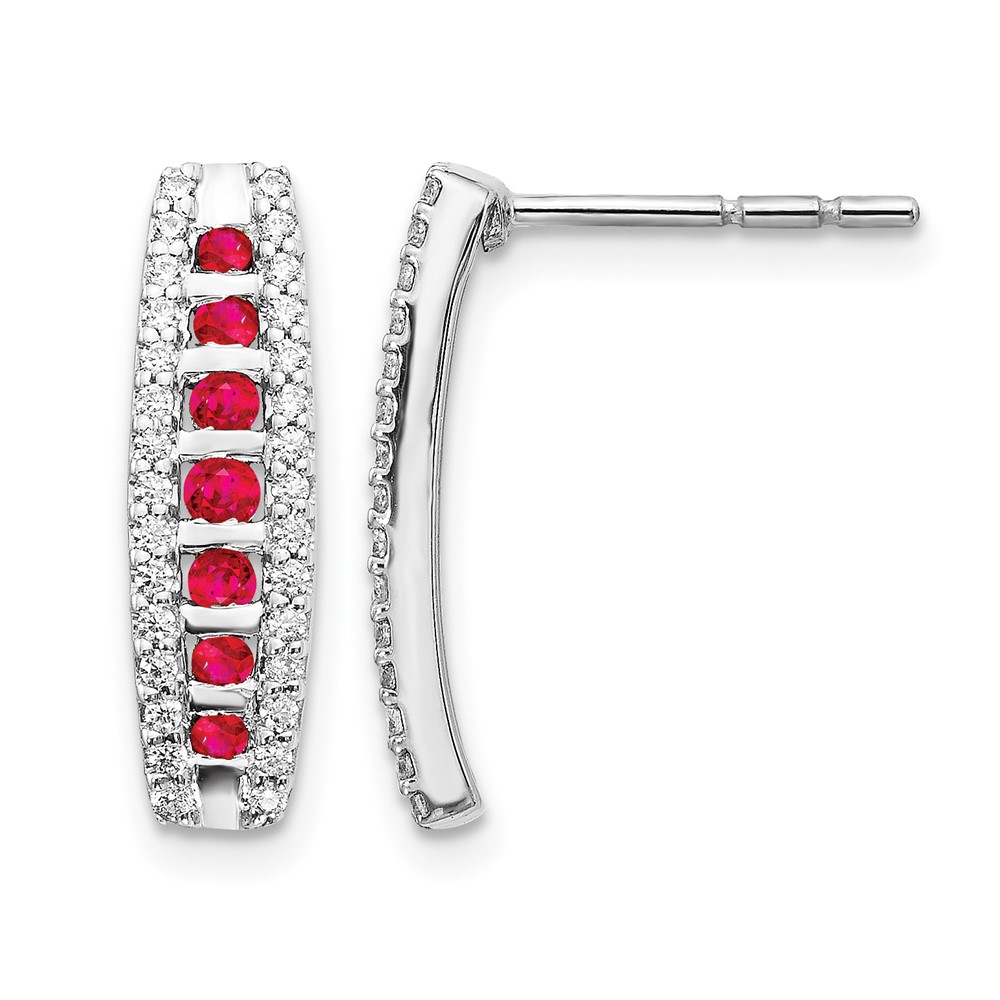 EM3849-RU-030-WA.jpg 14k White Gold 1/3 carat Lab Grown Diamond VS/SI+ G+ and Created Ruby Complete Fashion Post Earrings - Image 1