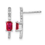 14k White Gold 5x3mm Emerald-cut Ruby and Diamond Post Earrings