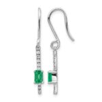 14k White Gold 4x3mm Emerald-cut Emerald and Diamond Dangle Shepherd Hook Earrings