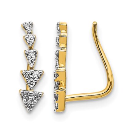 14k 1/6 carat Diamond Triangles Ear Climber Earrings