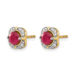 14k 5.2mm Round Ruby and Diamond Fancy Square Post Earrings - Image 2