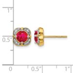 14k 5.2mm Round Ruby and Diamond Fancy Square Post Earrings - Image 4