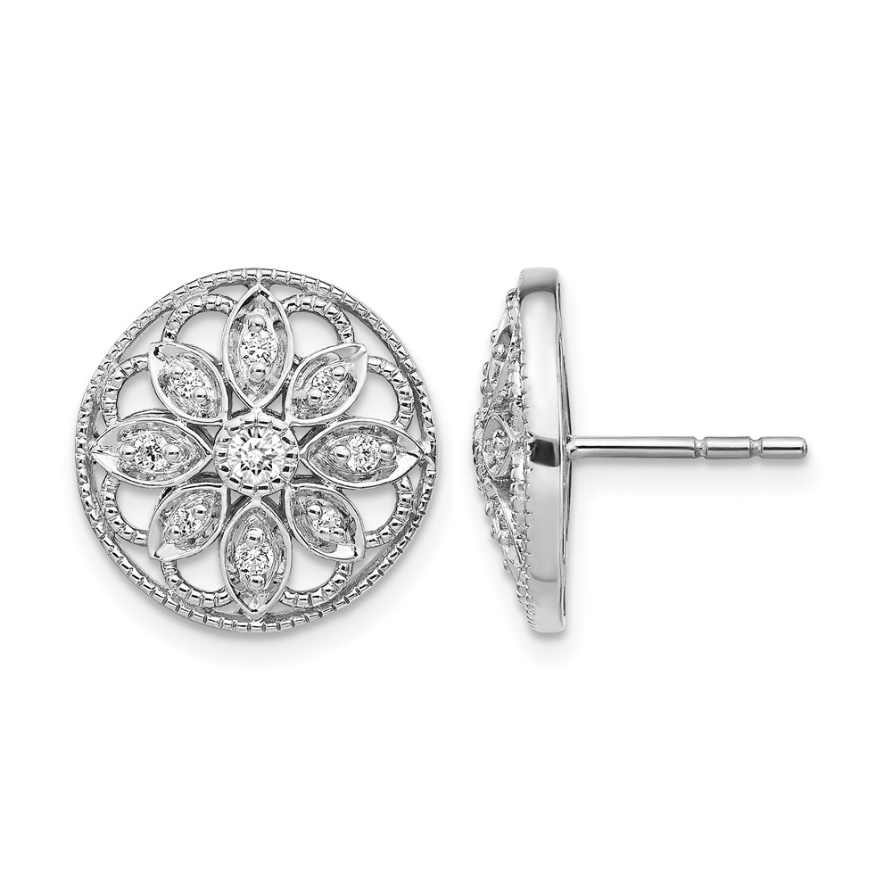 EM3941-025-WA.jpg 14k White Gold 1/4 carat Diamond Fancy Floral Post Earrings - Image 1