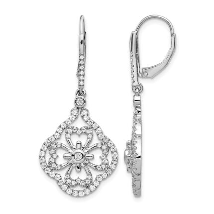 14k White Gold 1 carat Diamond Fancy Dangle Leverback Earrings