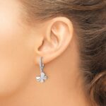 14k White Gold Diamond Butterfly Leverback Earrings - Image 3