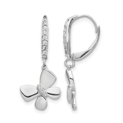 14k White Gold Diamond Butterfly Leverback Earrings