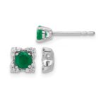 14k White Gold Diamond Square Jackets and 4mm Emerald Stud Earrings