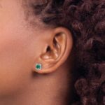 14k White Gold Diamond Square Jackets and 4mm Emerald Stud Earrings - Image 3