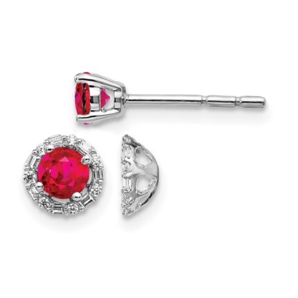 14k White Gold Diamond Halo Jackets and 4mm Ruby Stud Earrings