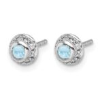 14k White Gold 2.5mm Round Aquamarine Cabochon and Diamond Halo Post Earrings - Image 2