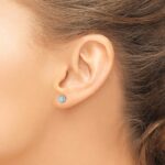 14k White Gold 2.5mm Round Aquamarine Cabochon and Diamond Halo Post Earrings - Image 3