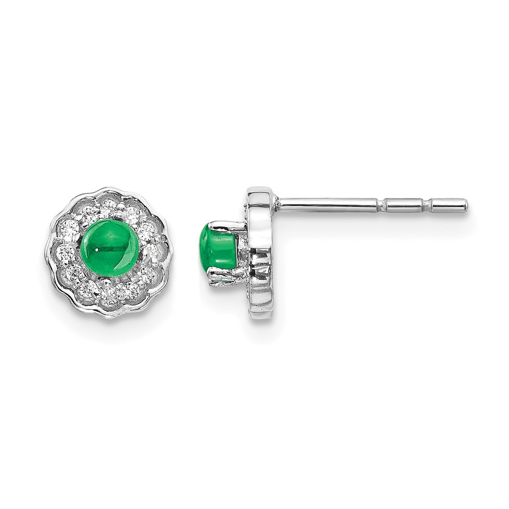 EM4032-EM-010-WA.jpg 14k White Gold 3mm Round Emerald Cabochon and Diamond Halo Post Earrings - Image 1