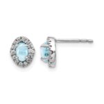 14k White Gold 5x3mm Oval Aquamarine Cabochon and Diamond Halo Post Earrings