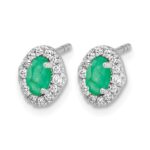 14k White Gold 1/6 carat Lab Grown Diamond VS/SI+ G+ and Oval Created Emerald Complete Halo Post Earrings - Image 2