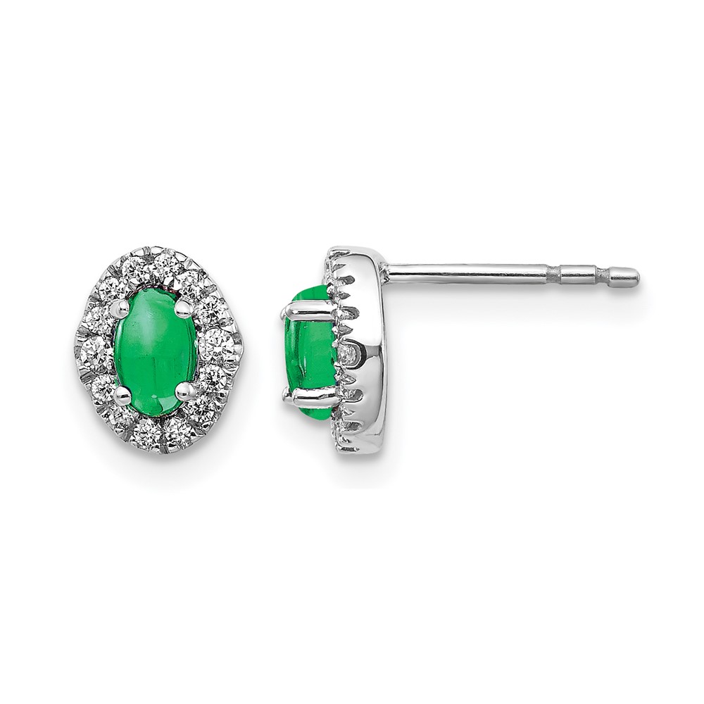 EM4035-EM-016-WA.jpg 14k White Gold 1/6 carat Lab Grown Diamond VS/SI+ G+ and Oval Created Emerald Complete Halo Post Earrings - Image 1