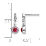 14k White Gold 3mm Round Ruby Cabochon and Diamond Halo Dangle Post Earrings - Image 4