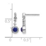 14k White Gold 3mm Round Sapphire Cabochon and Diamond Halo Dangle Post Earrings - Image 4