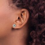 14k White Gold Diamond and Emerald Flower Post Earrings - Image 3