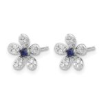 14k White Gold Diamond and Sapphire Flower Post Earrings - Image 2