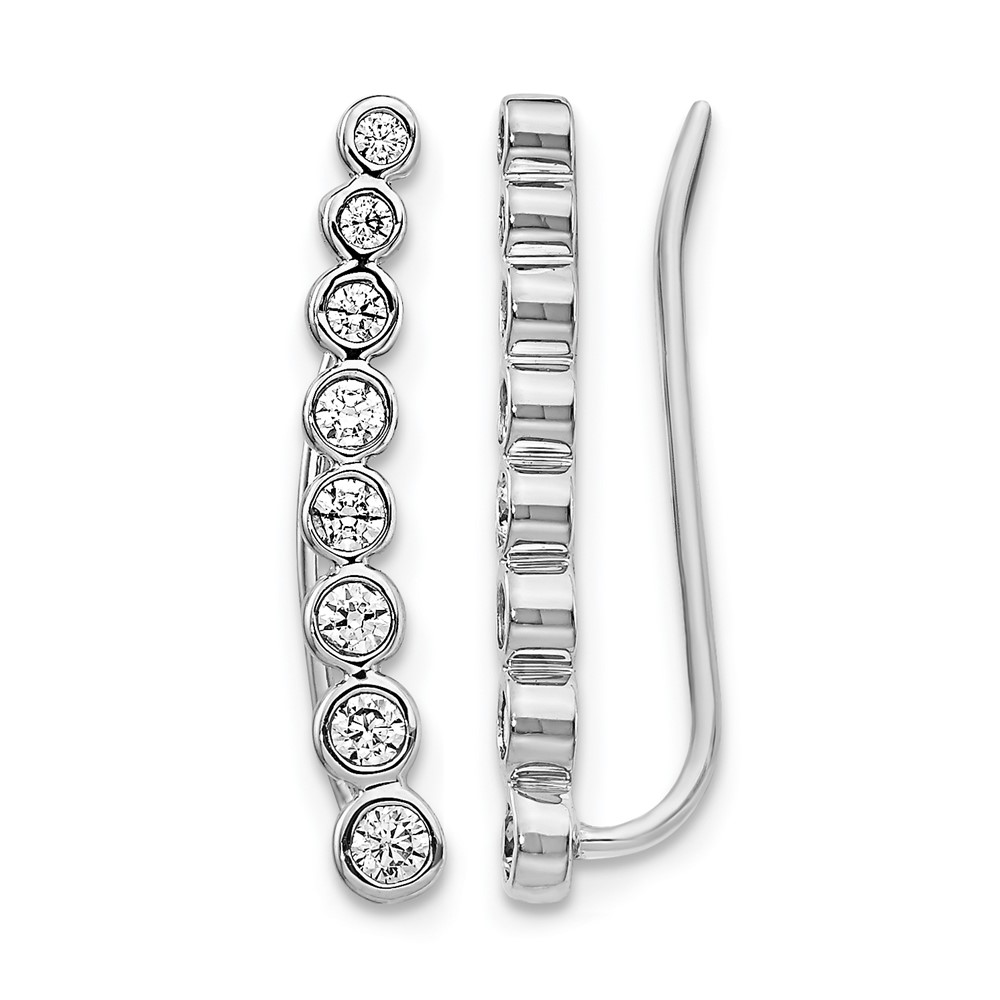 EM4149-040-WA.jpg 14k White Gold 3/8 carat Diamond Bezel Graduated Ear Climber Earrings - Image 1