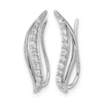 10k White Gold Diamond Wave Ear Climber Earrings - Image 2