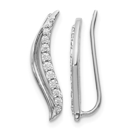 14k White Gold 1/4 carat Diamond Wave Ear Climber Earrings