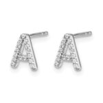 14k White Gold Diamond Initial A Post Earrings - Image 2