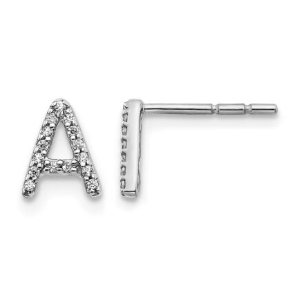 14k White Gold Diamond Initial A Post Earrings