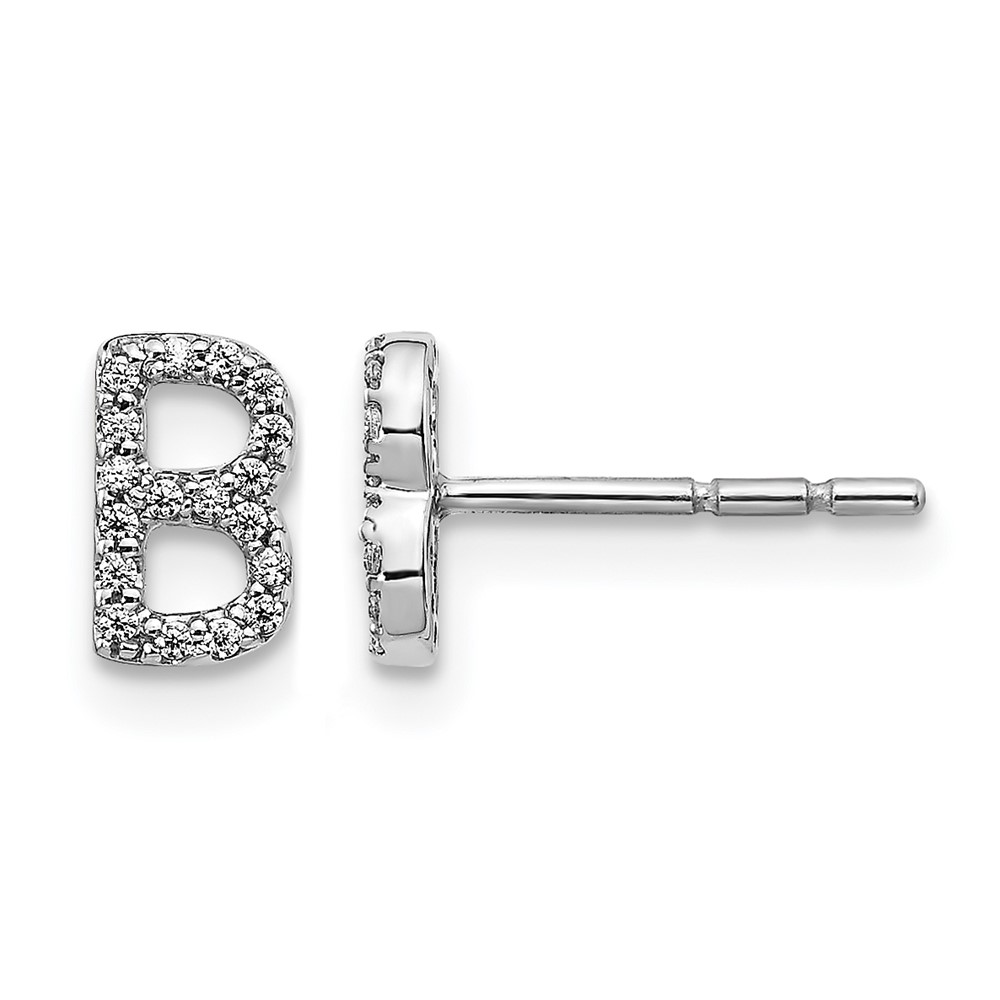 EM4169B-011-WA.jpg 14k White Gold Diamond Initial B Post Earrings - Image 1
