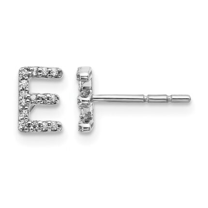 14k White Gold Diamond Initial E Post Earrings
