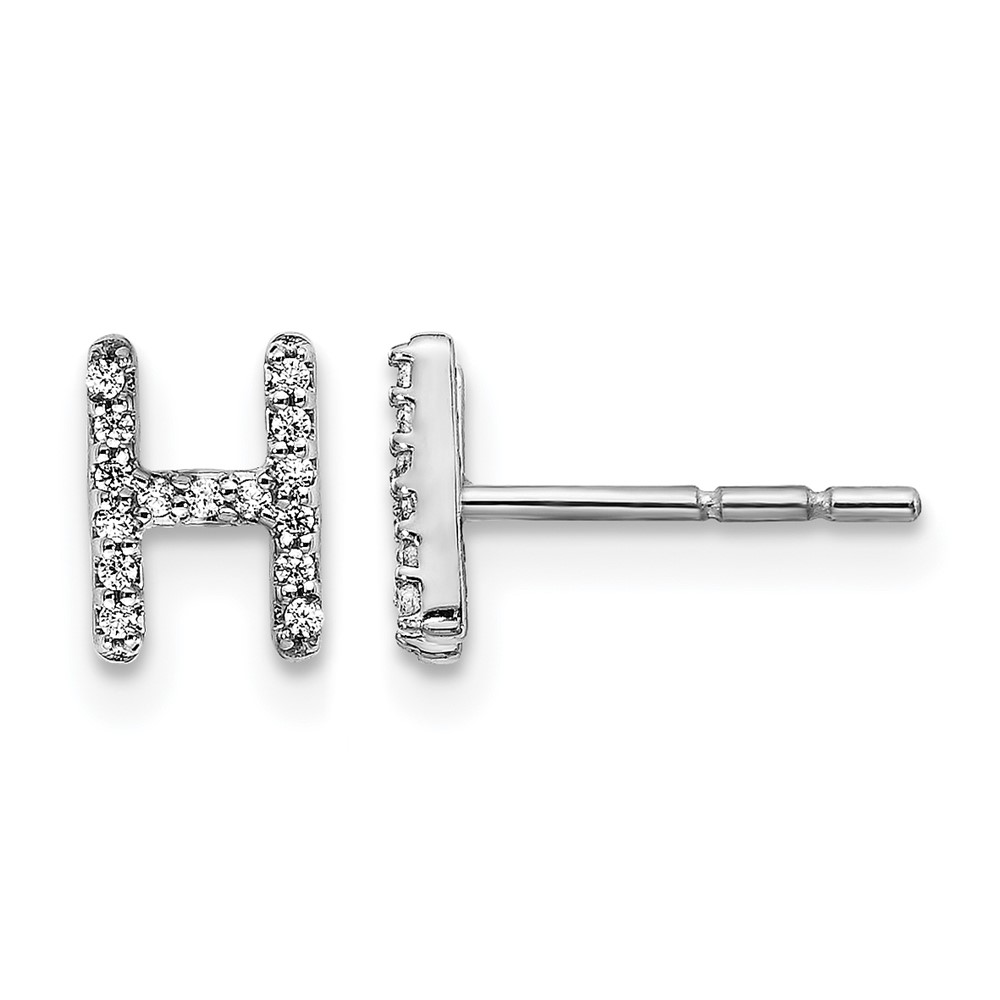 EM4169H-009-WA.jpg 14k White Gold Diamond Initial H Post Earrings - Image 1