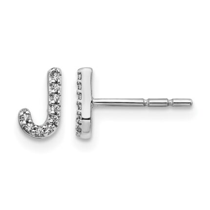 14k White Gold Diamond Initial J Post Earrings