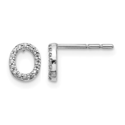 14k White Gold Diamond Initial O Post Earrings