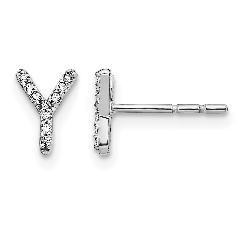 EM4169Y-006-WA.jpg 14k White Gold Diamond Initial Y Post Earrings - Image 1