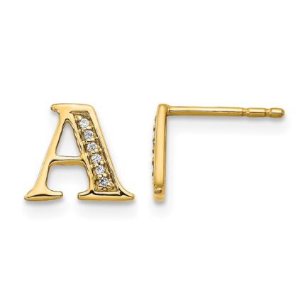 14k Diamond Initial A Post Earrings