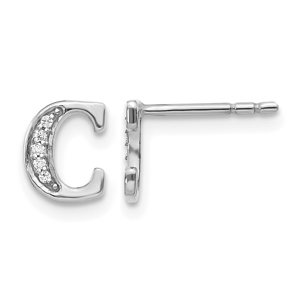EM4170C-004-WA.jpg 14k White Gold Diamond Initial C Post Earrings - Image 1