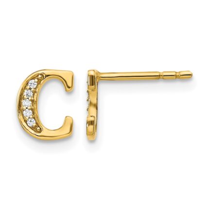 14k Diamond Initial C Post Earrings