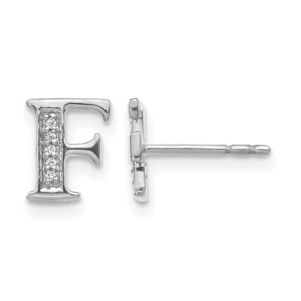 14k White Gold Diamond Initial F Post Earrings
