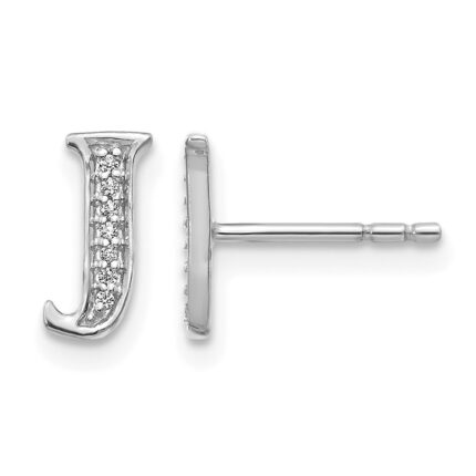 14k White Gold Diamond Initial J Post Earrings