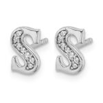 14k White Gold Diamond Initial S Post Earrings - Image 2